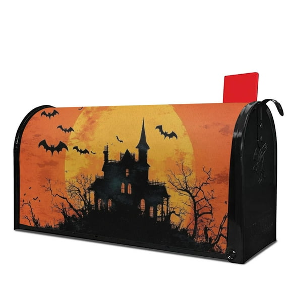Halloween Horror Orange Pumpkin Spooky Castle Mailbox Covers,Magnetic 21x25.5 Inch Mailbox Wrap Water Proof Reusable Halloween Box Wrap for Yard Farmhouse Decor