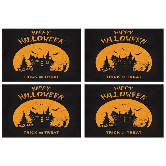 Halloween Horror Orange Pumpkin Spooky Castle Placemats Set of 4 12x18in Seasonal Outdoor Indoor Table Mats No Slip Waahable Indoor Table Mats Decorations for Home Party