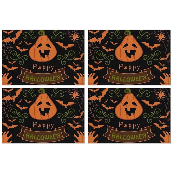 Halloween Horror Orange Pumpkin Spooky Castle Placemats Set of 4 Funny Holiday Table Mats for Dining No Slip Waahable Fall Seasonal Cute Kitchen Decor Party Home Decoration