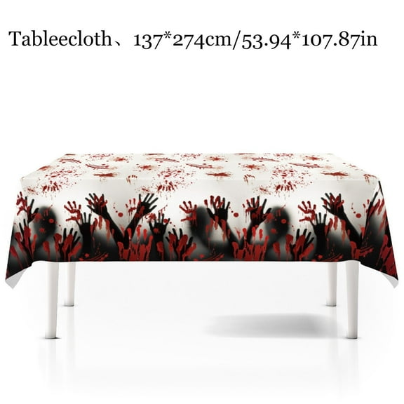 Halloween Horror Party Decoration Set, Blood Handprint Paper Tray, Paper Cup, Tablecloth & Flag, Perfect for Halloween & Horror Theme Parties, Easy to Clean & Reusable