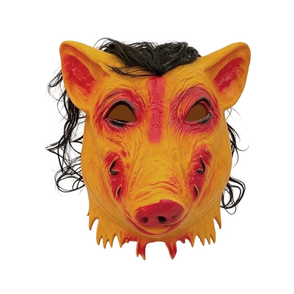 Halloween Horror Pig Head Latex Decor, Scary Full Head Pig Decor with Hair, Creepy Animal Decor for Halloween Costume Party Haunted House Horror Themed Events