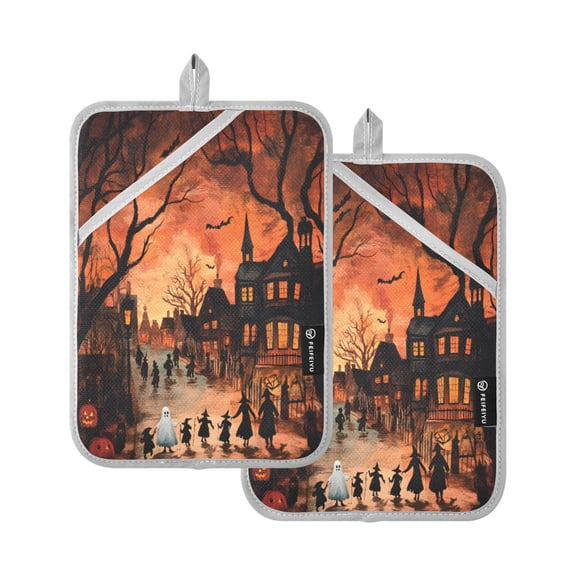 Halloween Horror Pot Holder Set 2 Piece Non-Slip Oven Hot Pads Heat Resistant Durable 7x9.8in
