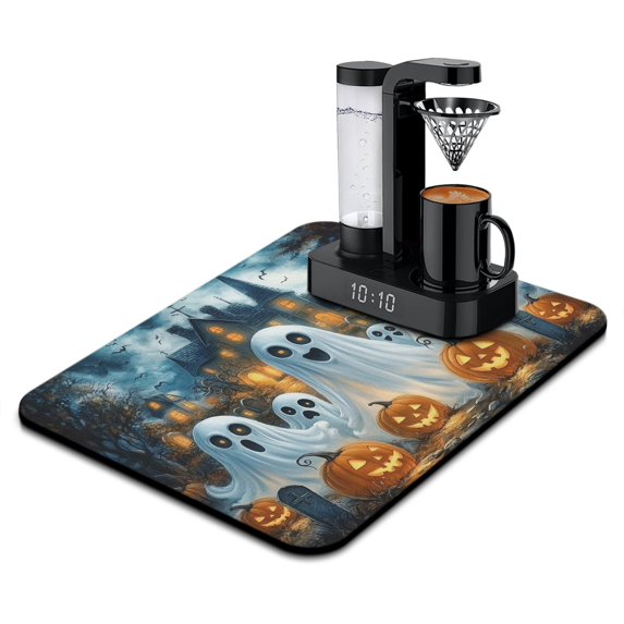 Halloween Horror Pumpkin Ghost Bat Dish Drying Mat Dish Drying Pad Absorbant Collapsible 18x24 Inch Inch Dish Drying Pad for Coffee Machine Dish Rack
