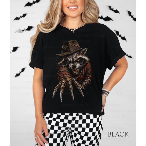 Halloween Horror Raccoon T-Shirt, Nightmare Claw Graphic Tee, Scary Animal Shirt, Spooky Slasher Horror Tee, Creepy Halloween Gift, Gildan 5000