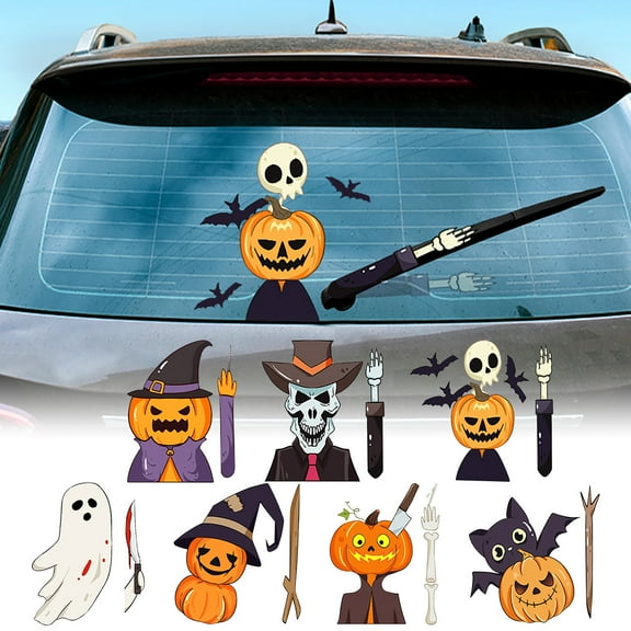 Halloween Horror Rear Wiper Decal, Waterproof Vinyl Cute Pumpkin Ghost Scarecrow Wiper Sticker for Car Rear Window Windshield Wiper Accessories Decorations