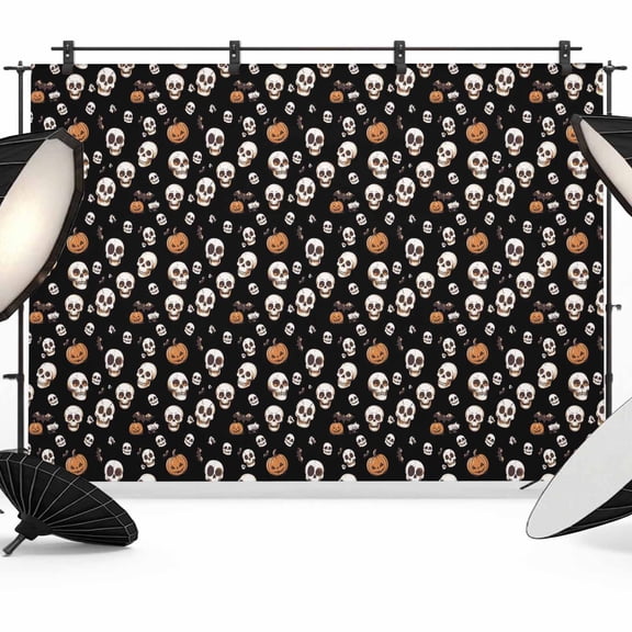 Halloween Horror Skull Backdrop for Photoshoot,Photography Photo Studio Background Wall Backdrop,Pumpkins Bats Black Abstract Back Drop Banner Panel for Portraits Wedding Party Live Streaming 10x8Ft
