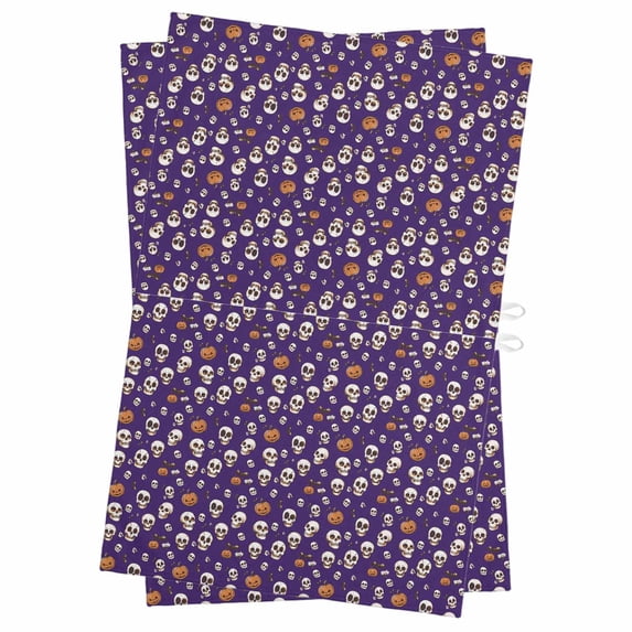 Halloween Horror Skull Kitchen Towels Set of 2, Water Absorbent Dish Towel, Pumpkins Bats Purple Decorative Hand Towels - Quick Drying Cloth for Cooking Baking, 18x28 Inch