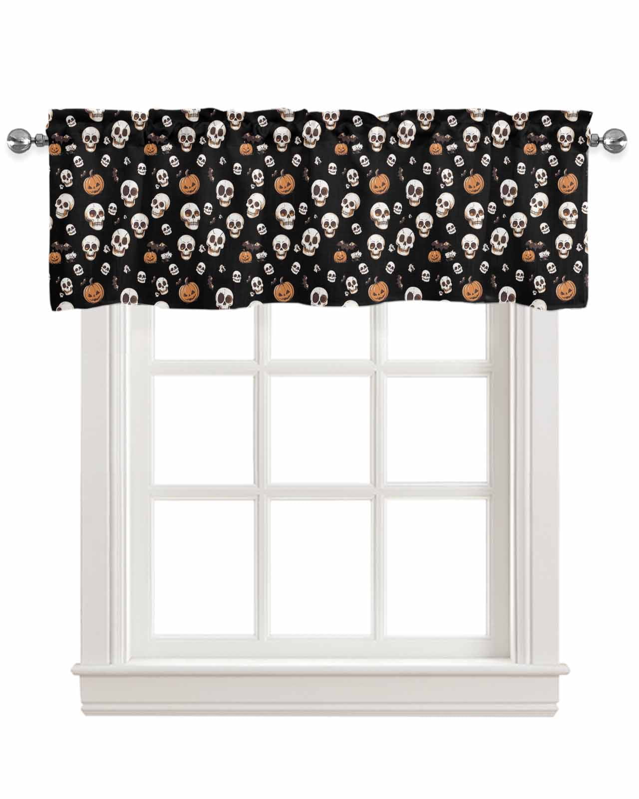Halloween Horror Skull Kitchen Valances for Windows Farmhouse Linen ...