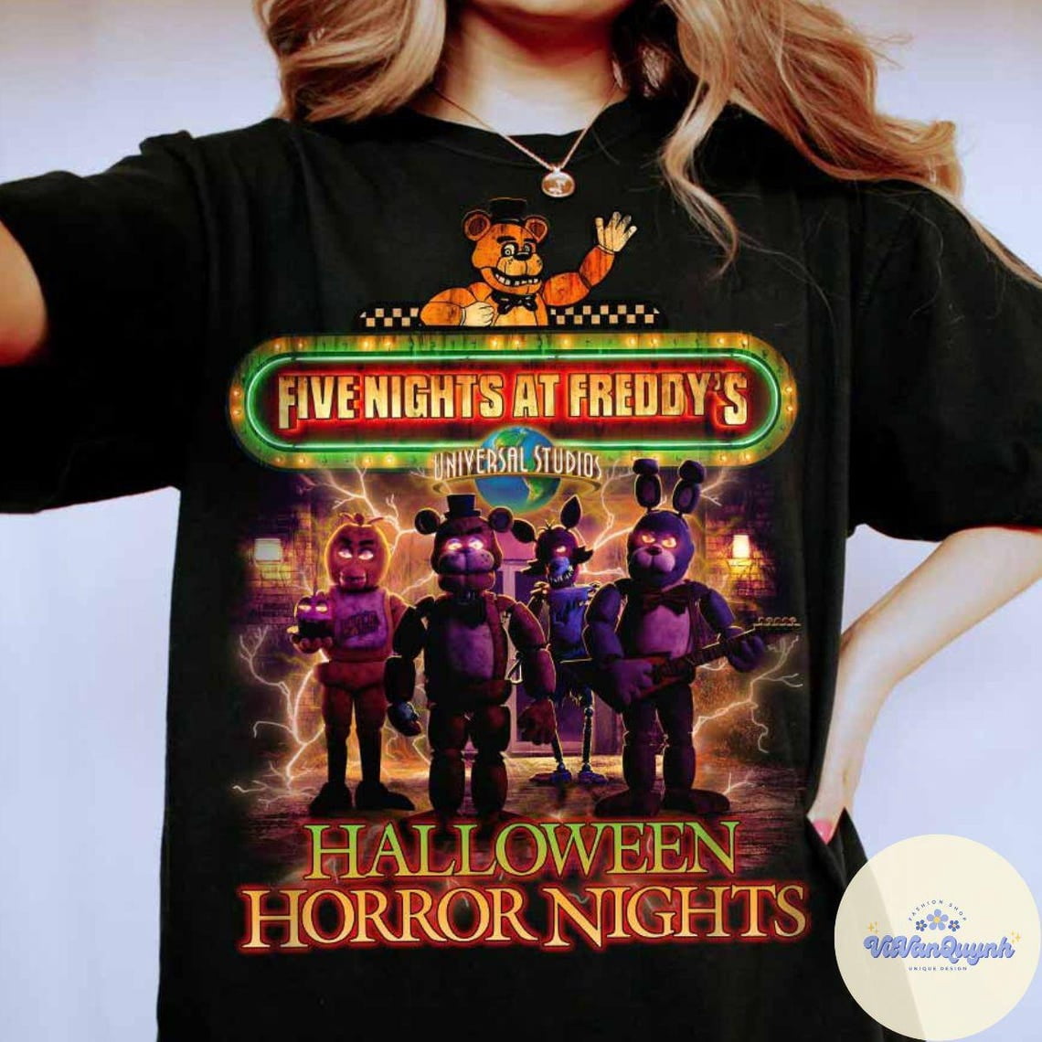 Halloween Horror nights 2025 shirt, Universal Studios Scary movie shirt, Five Nights at Freddy's Halloween Shirt Gift for her him ,Black Color,Size M