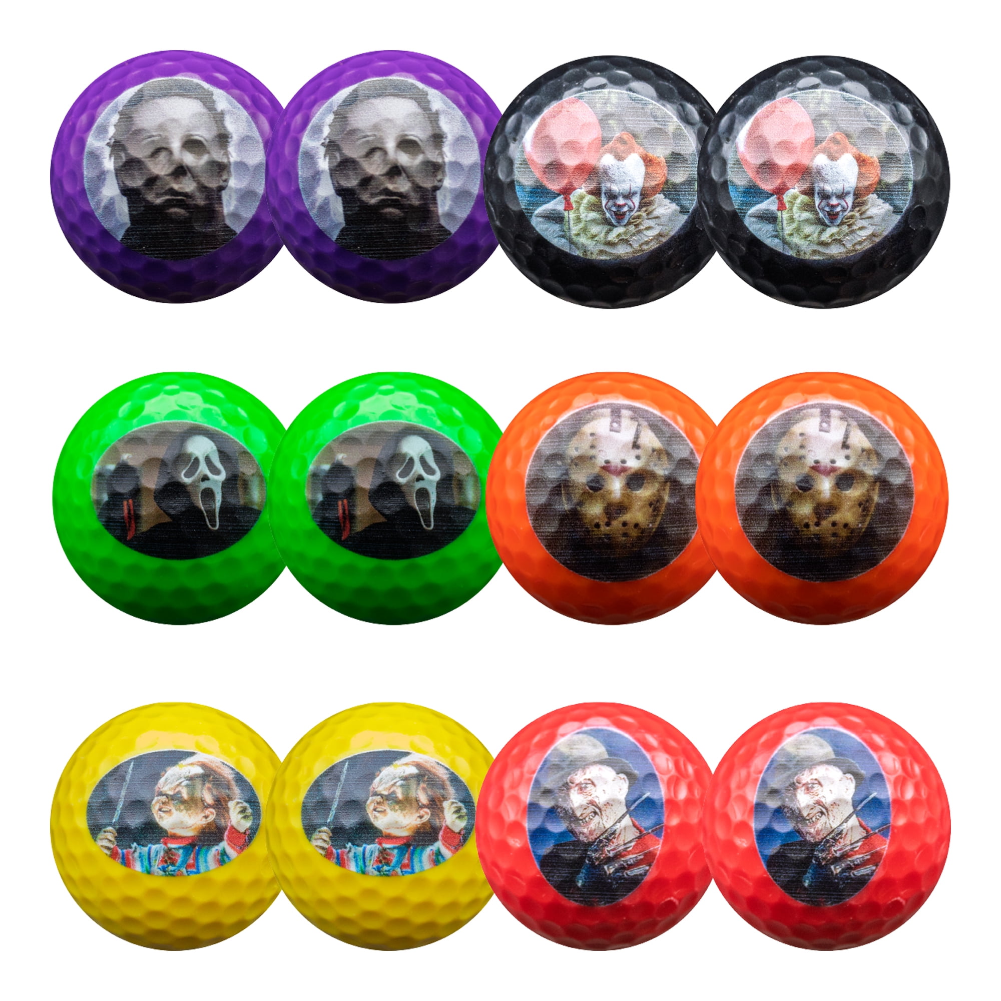 Halloween Horror Golf Balls – 12-Pack with Classic Movie Monster Designs by GBM GOLF