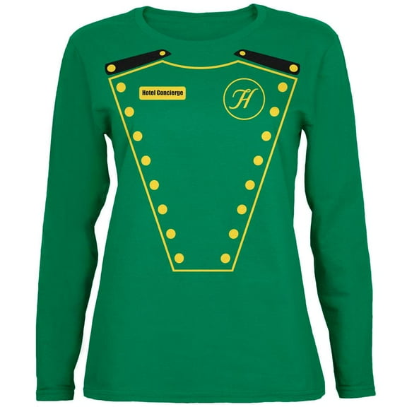 Halloween Hotel Concierge Costume Womens Long Sleeve T Shirt Green SM