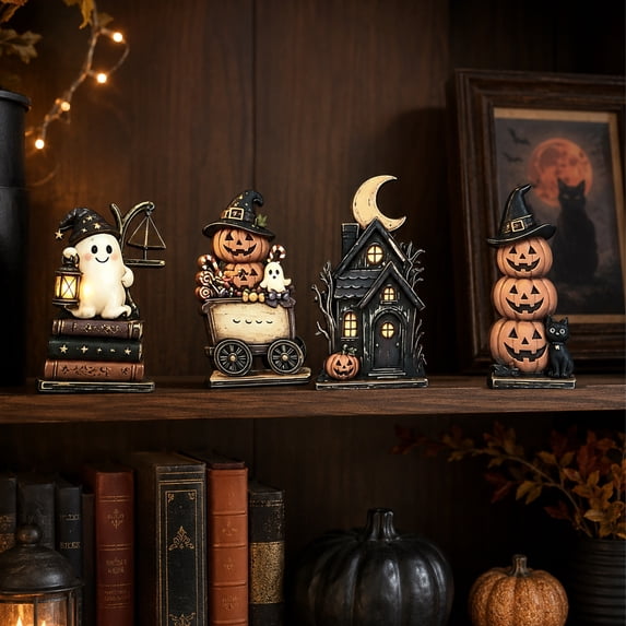 Halloween House Decor Haunted House Decor 6 Inch Vintage Wooden Indoor Halloween Table Decor Spooky Halloween Decor for Home, 1 Pack
