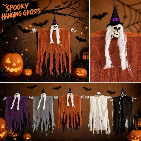 Halloween House Decor, Scary Outdoor Halloween Decorations, Witch Halloween Decorations, Outdoor Skeleton Decorations, Purple Hat Wearing Skeleton Witch Hanging Ornament, 11X5 in