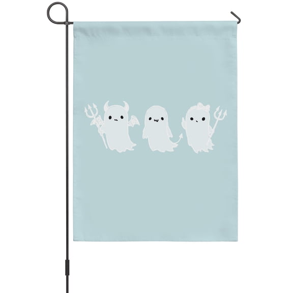 Halloween House Flag 28 x 40 Inches, Blue Cartoon Line Spooky Devil Ghosts Minimalist Weather Proof Outdoor Patio Flags Double Sided Small House Decoration for Yard Lawn Outside Home