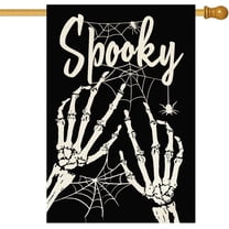 Halloween House Flag Spooky 28 x 40 Inch Double Sided Flags Burlap Skeleton Hands with Spider Webs and Cobwebs Flags For Outside Holiday Seasonal Yard Outdoor Decoration