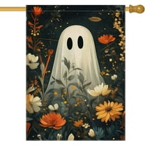 Halloween House Flags for Outdoor Decoration, BOO Ghost in Daisy Field Large Yard Flag, Seasonal Decorative Decor for Holiday Outside 28x40 Inch Vertical Double Sided