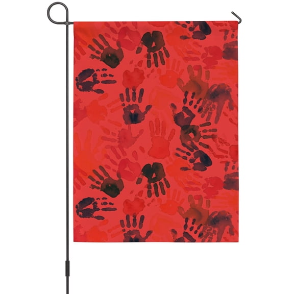 Halloween House Flags For Outdoor, Horror Bloody Handprints Spooky Palms Deep Red Small Double Side Yard Flags Weather Proof House Decor for Lawn Outside Holiday 28 x 40 Inches