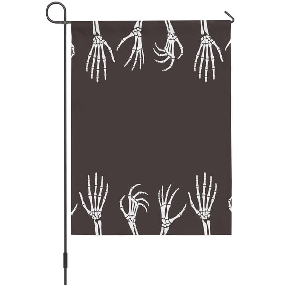 Halloween House Flags For Outdoor, Playful White Horror Spooky Skeleton Hands Brown Background Small Double Side Yard Flags Weather Proof House Decor for Lawn Outside Holiday 28 x 40 Inches