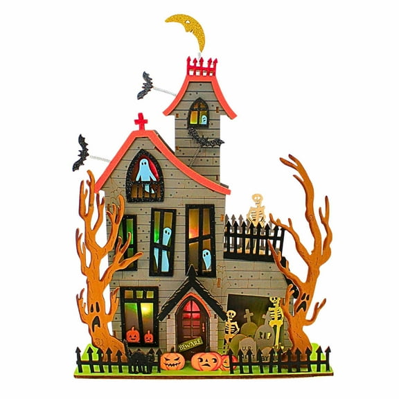 One Hundred 80 Degrees 17.50In Halloween House, Wood, Spooky Ghosts Lighted Cy0076
