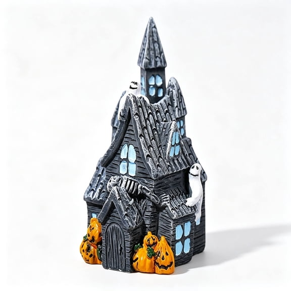 Halloween House Resin Decor Figurines – Mini Pumpkin Resin Accessories – Halloween Tabletop and Shelf Decoration Set