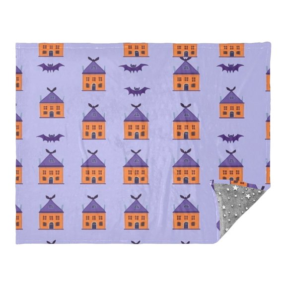 Halloween Houses Pattern Design Camping Blankets Bed Throws and Cozy Travel Blanket Fluorescence 70x55in Double Sided
