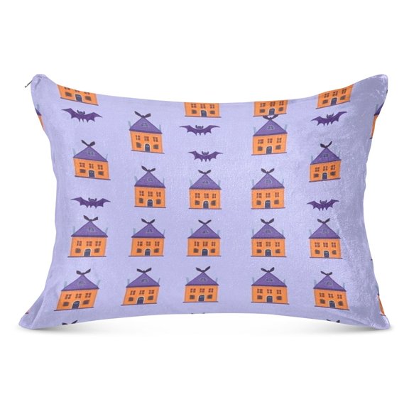 Halloween Houses Pattern Design Soft Plush Pillow Cover, Zippered Design, Comfortable for Bedroom and Sofa