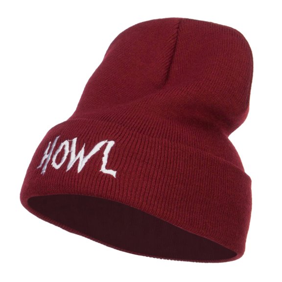 Halloween Howl Embroidered Long Beanie - Maroon OSFM