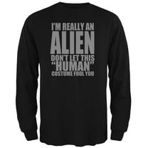 Halloween Human Alien Costume Black Adult Long Sleeve T-Shirt - 2X-Large