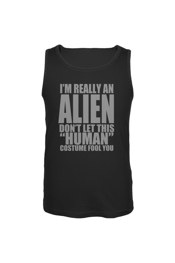 Halloween Human Alien Costume Black Adult Tank Top - Medium