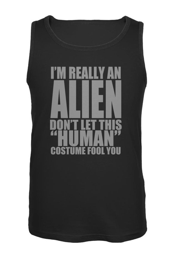 Halloween Human Alien Costume Mens Tank Top Black 2XL
