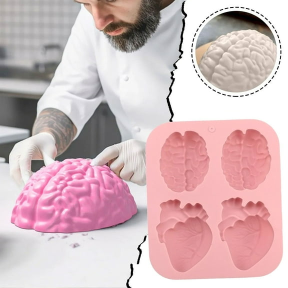 Halloween Human Brain Organ Shaped Silicone Cake Molds, Kitchen Tools for Baking, Cupcake Pan Dessert Tray Set for Baking Bread Cake Candy Butter Cookies