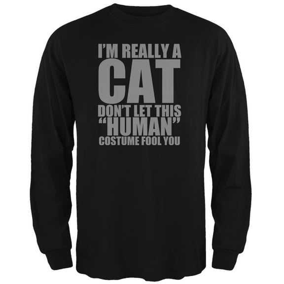 Halloween Human Cat Costume Black Adult Long Sleeve T-Shirt - Small