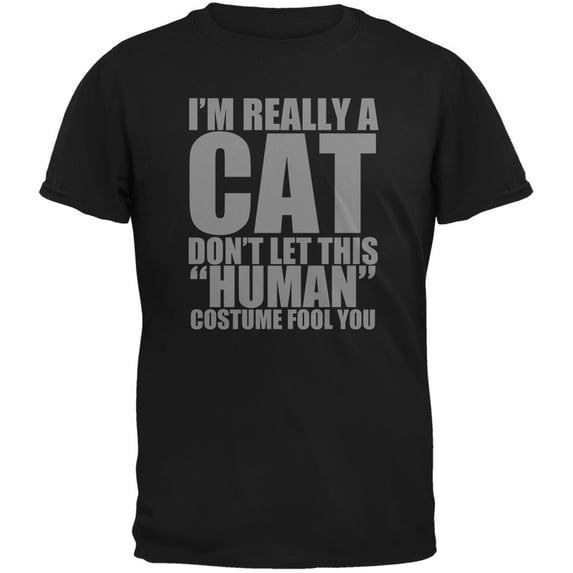 Halloween Human Cat Costume Black Adult T-Shirt - Small