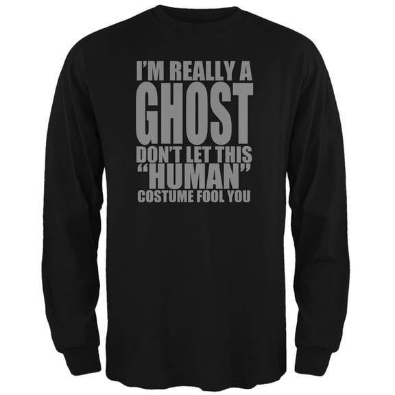Halloween Human Ghost Costume Black Adult Long Sleeve T-Shirt - Medium