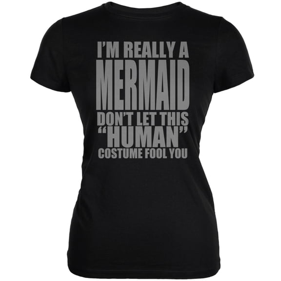 Halloween Human Mermaid Costume Black Juniors Soft T-Shirt