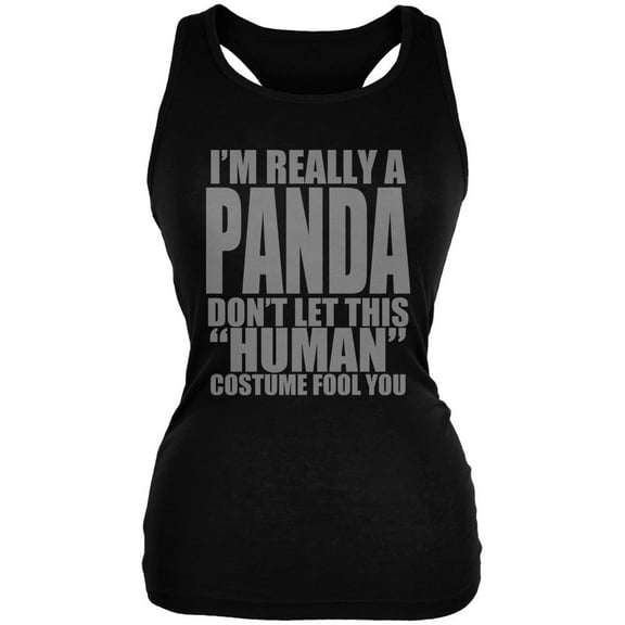 Halloween Human Panda Costume Juniors Soft Tank Top Black LG