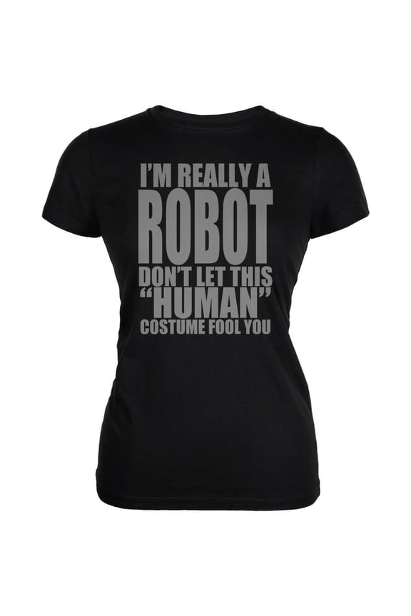 Halloween Human Robot Costume Juniors Soft T Shirt Black 2XL