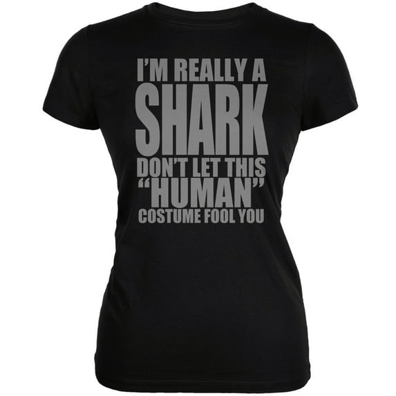 Halloween Human Shark Costume Black Juniors Soft T-Shirt - 2X-Large