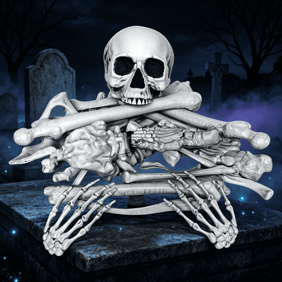 Halloween Human Skeleton Bones Set Plastic Skull Prop Realistic Spooky Decor for Outdoor Lawn Yard Graveyard Haunted House