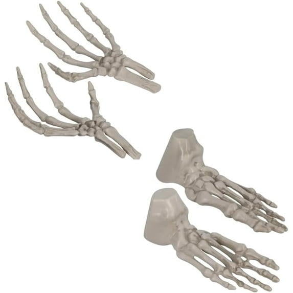 Halloween Human Skeleton Hand and Foot Decor Creepy Spooky Halloween Decorations Gifts Fall Parties Celeberations Set of 4 (1 Pair of feet & 1 Pair of Hands)