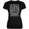 thumbnail image 1 of Halloween Human Sloth Costume Juniors Soft T Shirt Black 2XL, 1 of 1