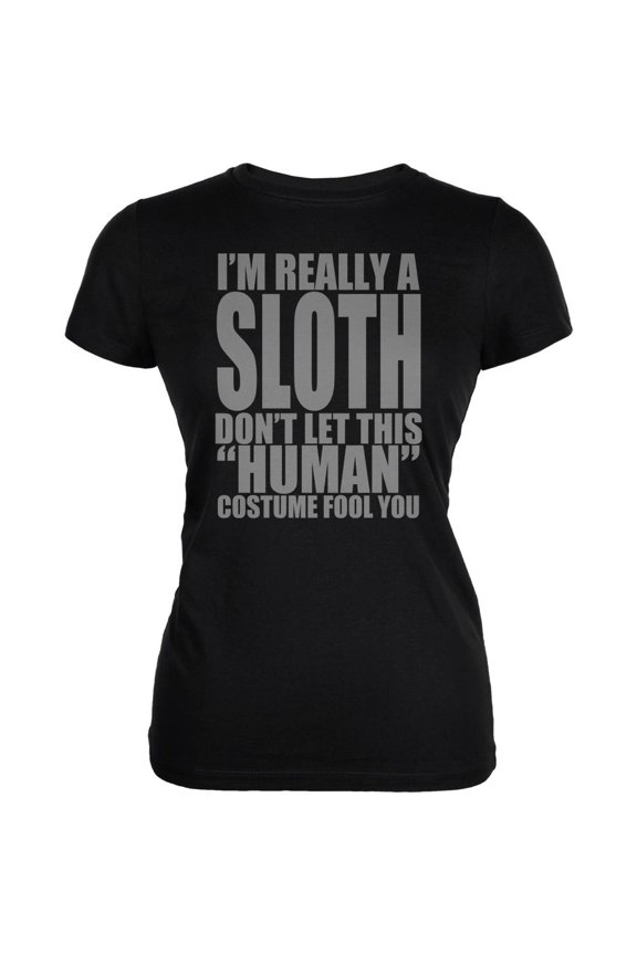 Halloween Human Sloth Costume Juniors Soft T Shirt Black 2XL