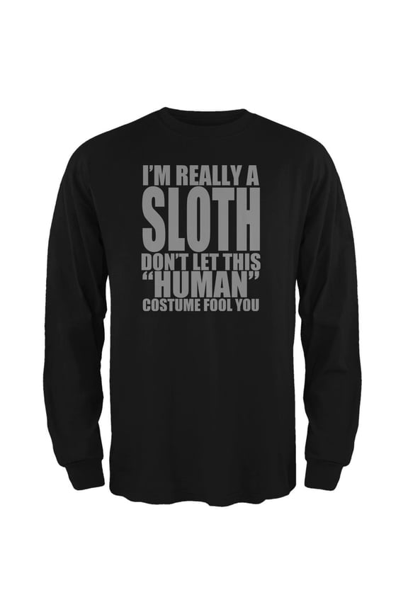 Halloween Human Sloth Costume Mens Long Sleeve T Shirt Black LG