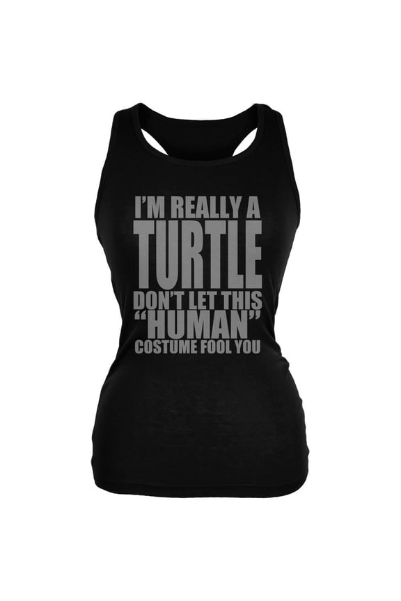 Halloween Human Turtle Costume Juniors Soft Tank Top Black 2XL