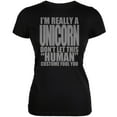 thumbnail image 1 of Halloween Human Unicorn Costume Black Juniors Soft T-Shirt - Medium, 1 of 1