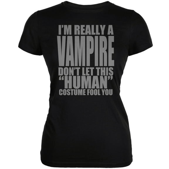 Halloween Human Vampire Costume Black Juniors Soft T-Shirt - Large