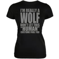 Halloween Human Wolf Costume Black Juniors Soft T-Shirt - X-Large