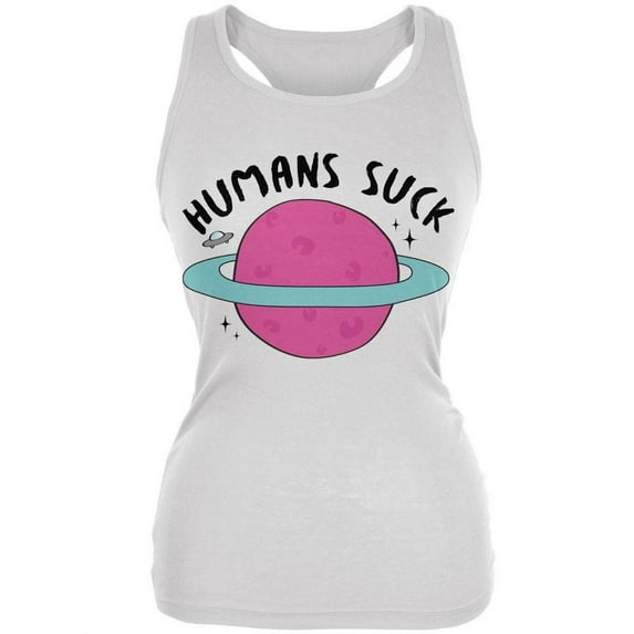 Halloween Humans Suck Black Text Juniors Soft Tank Top White SM