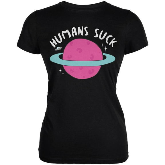 Halloween Humans Suck White Text Juniors Soft T Shirt Black 2XL
