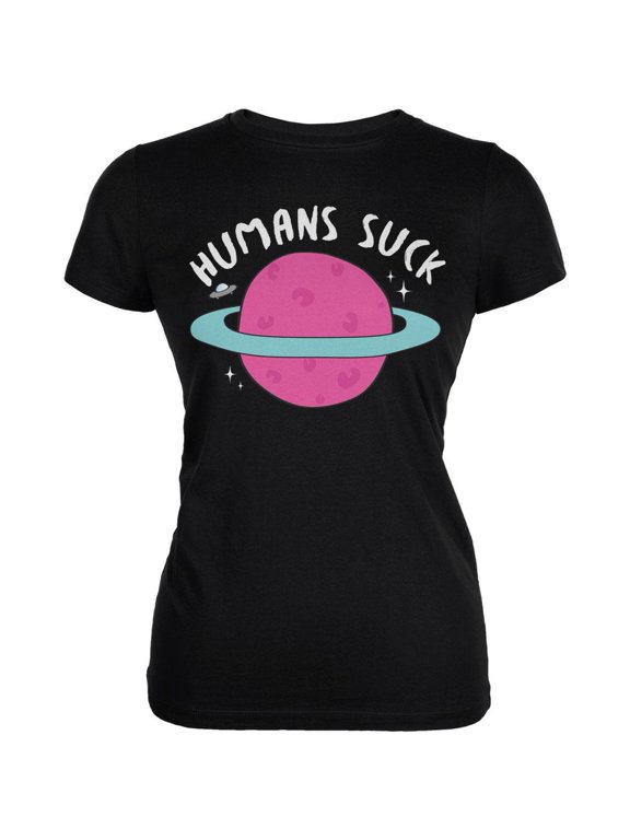 Halloween Humans Suck White Text Juniors Soft T Shirt Black MD